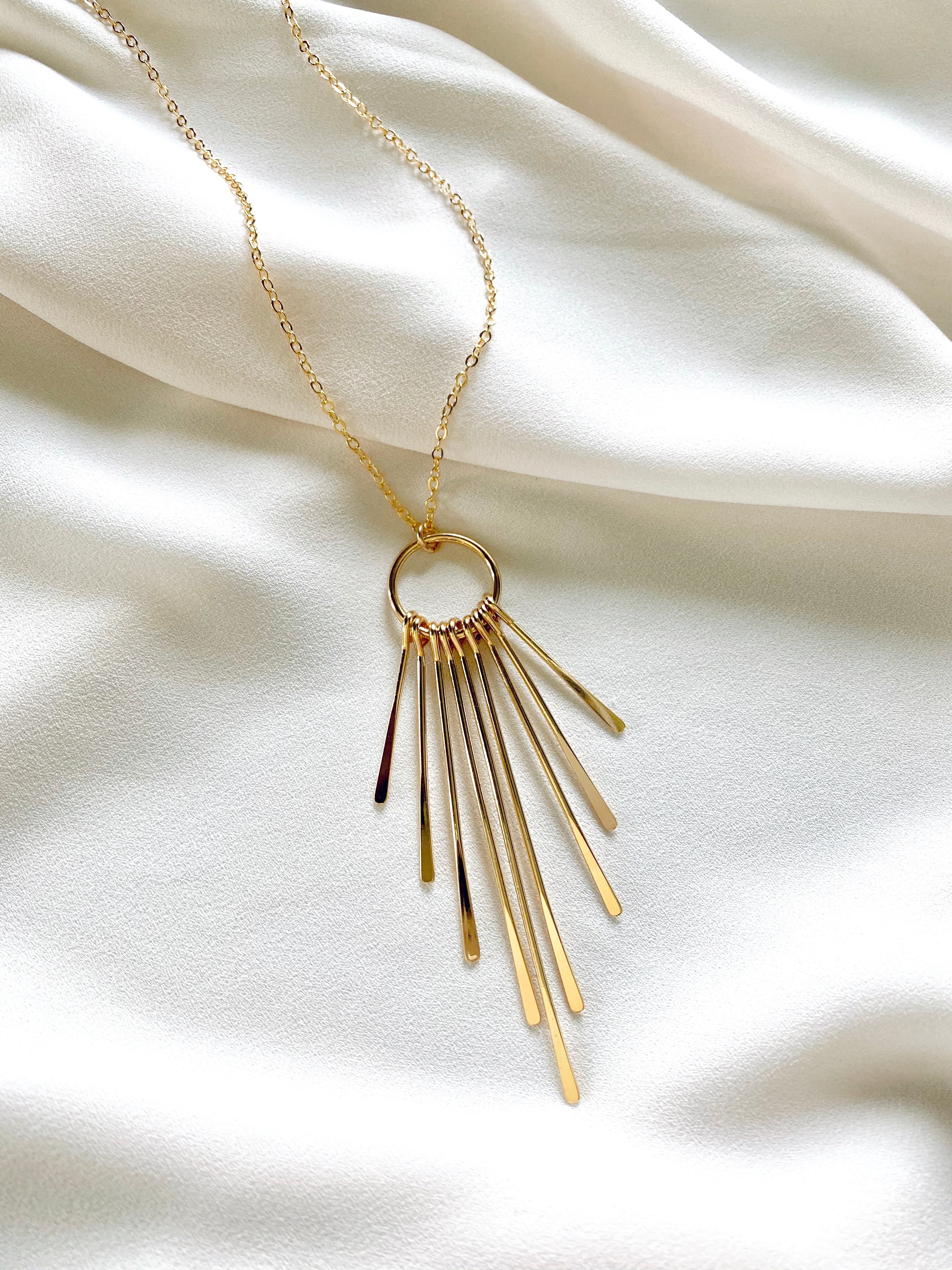 Boho Gold Fringe Pendant Necklace