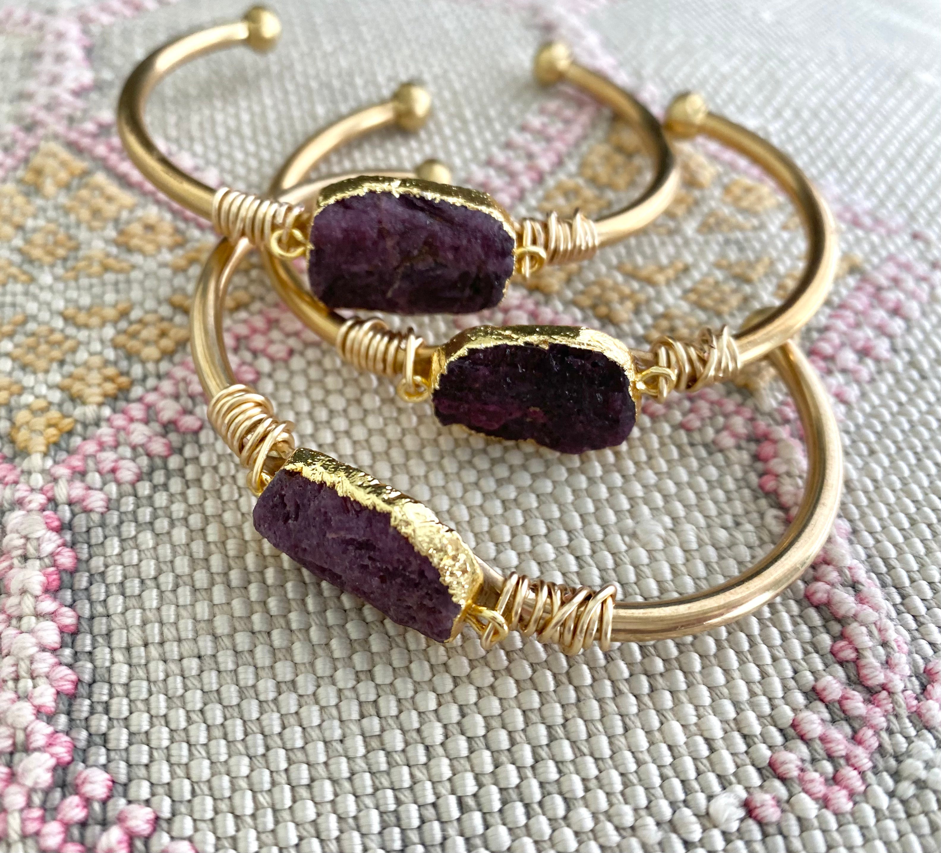 Raw Ruby Cuff Bracelet - July Birthstone Jewelry - Gift Idea