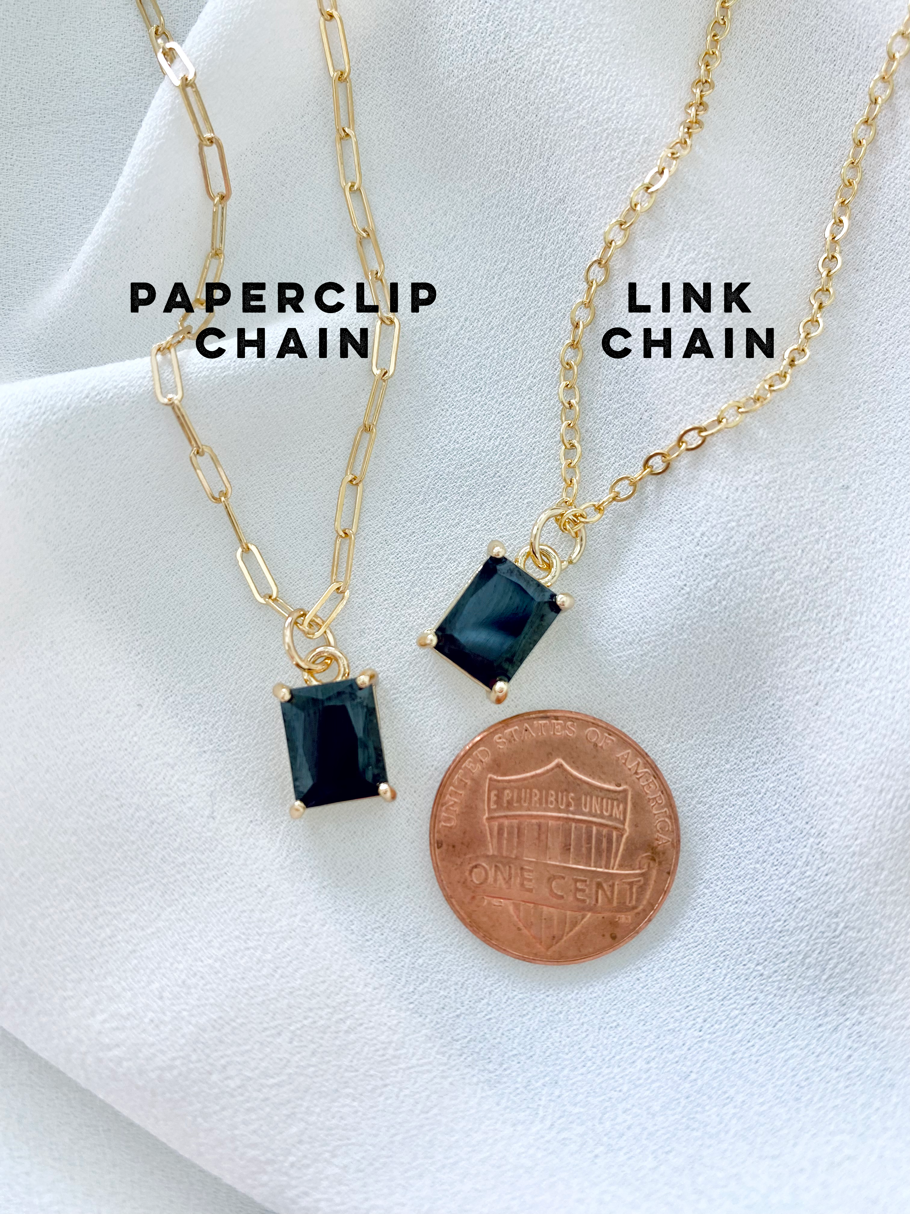 Black Onyx Pendant Necklace - Gold Filled Chain - Figaro Paperclip Box Chains
