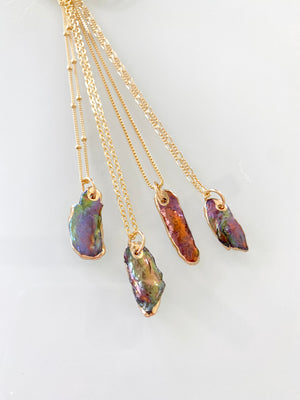 Dainty Rainbow Biwa Pearl Pendant Necklace