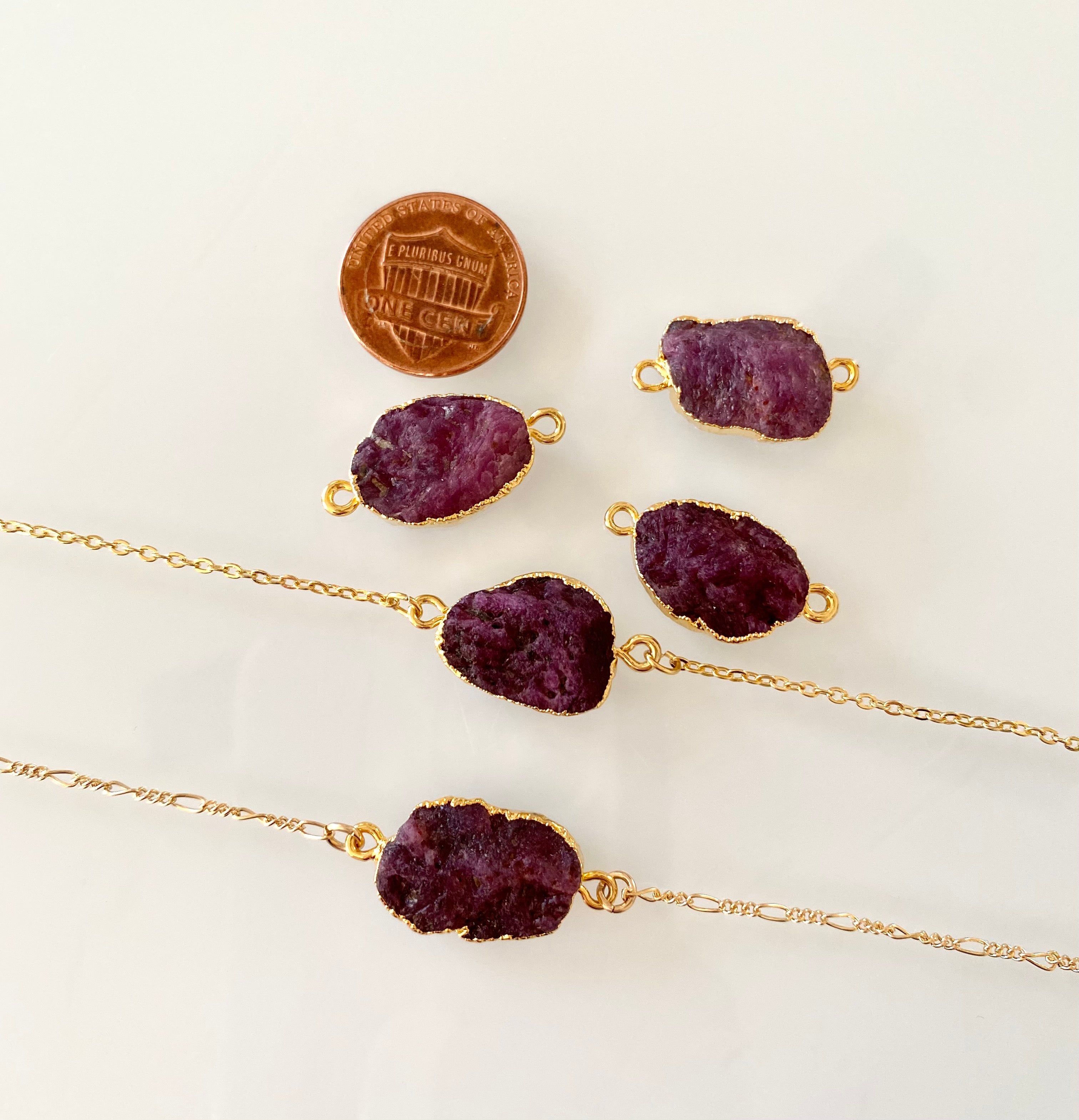 Raw Ruby Gemstone Necklace - July Birthstone - Figaro Chain