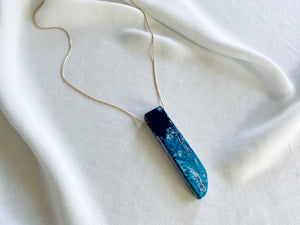 Blue and Green Agate Rectangle Bar Gemstone Necklaces