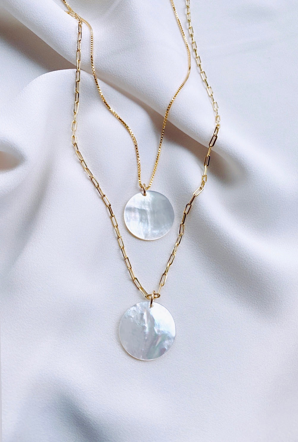 Mother of Pearl Coin Medallion Necklace - Gold Filled