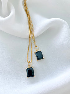 Black Onyx Pendant Necklace - Gold Filled Chain - Figaro Paperclip Box Chains