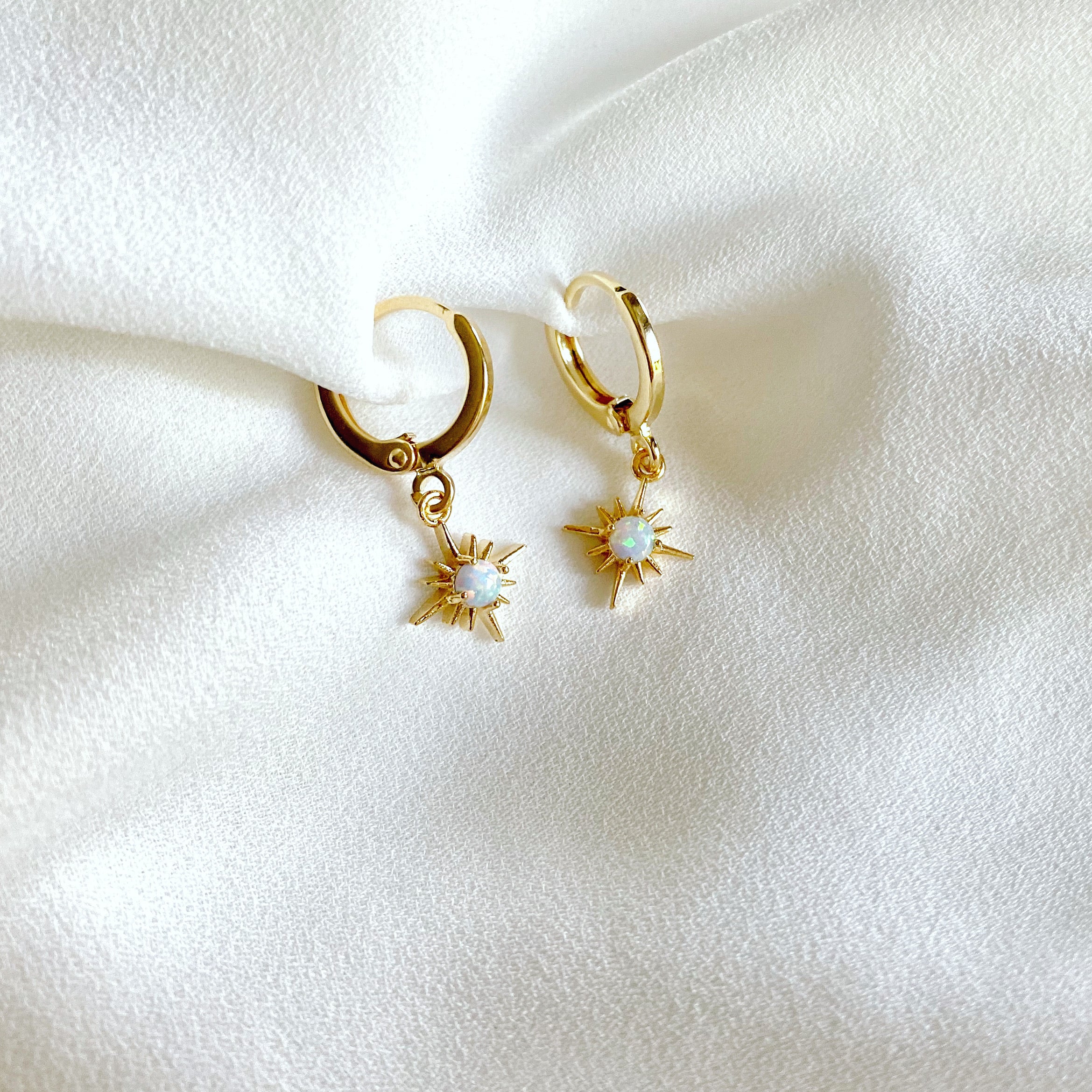 Dainty Opal Star Gemstone Earrings / Silver or Gold - October Birthstone