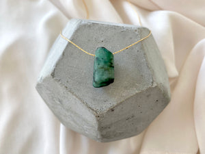 Chunky Raw Emerald Floating Pendant Necklace - Gold Filled - Sterling Silver - Rose Gold Filled - May Birthstone