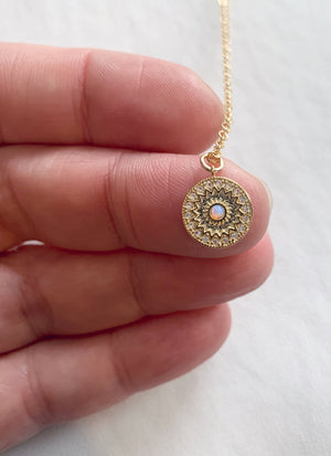 Opal Sunburst Coin Medallion Necklace