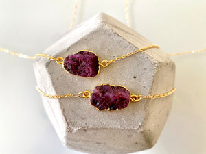 Raw Ruby Gemstone Necklace - July Birthstone - Figaro Chain