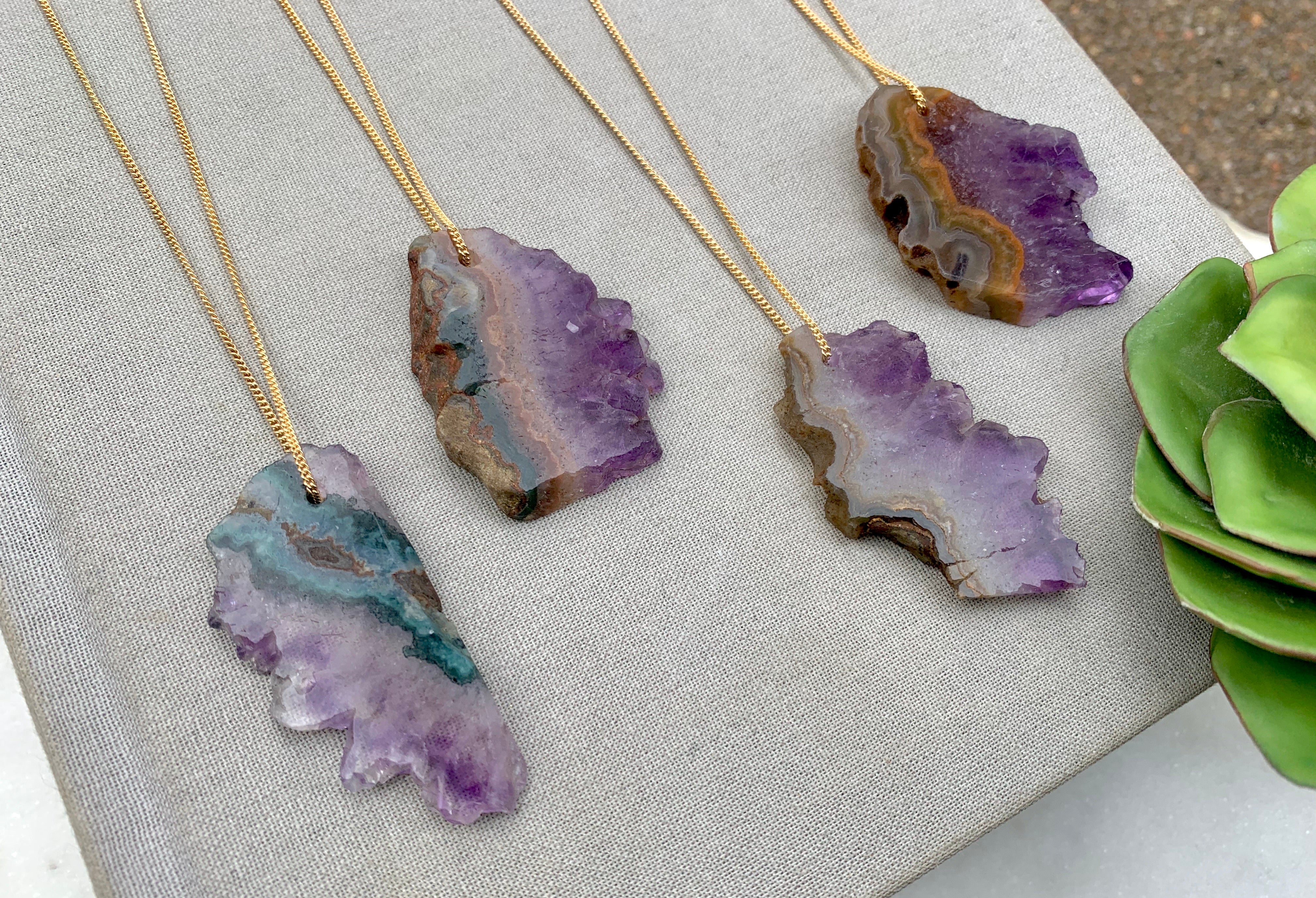 Genuine Raw Amethyst Slice Necklace - Gold Filled