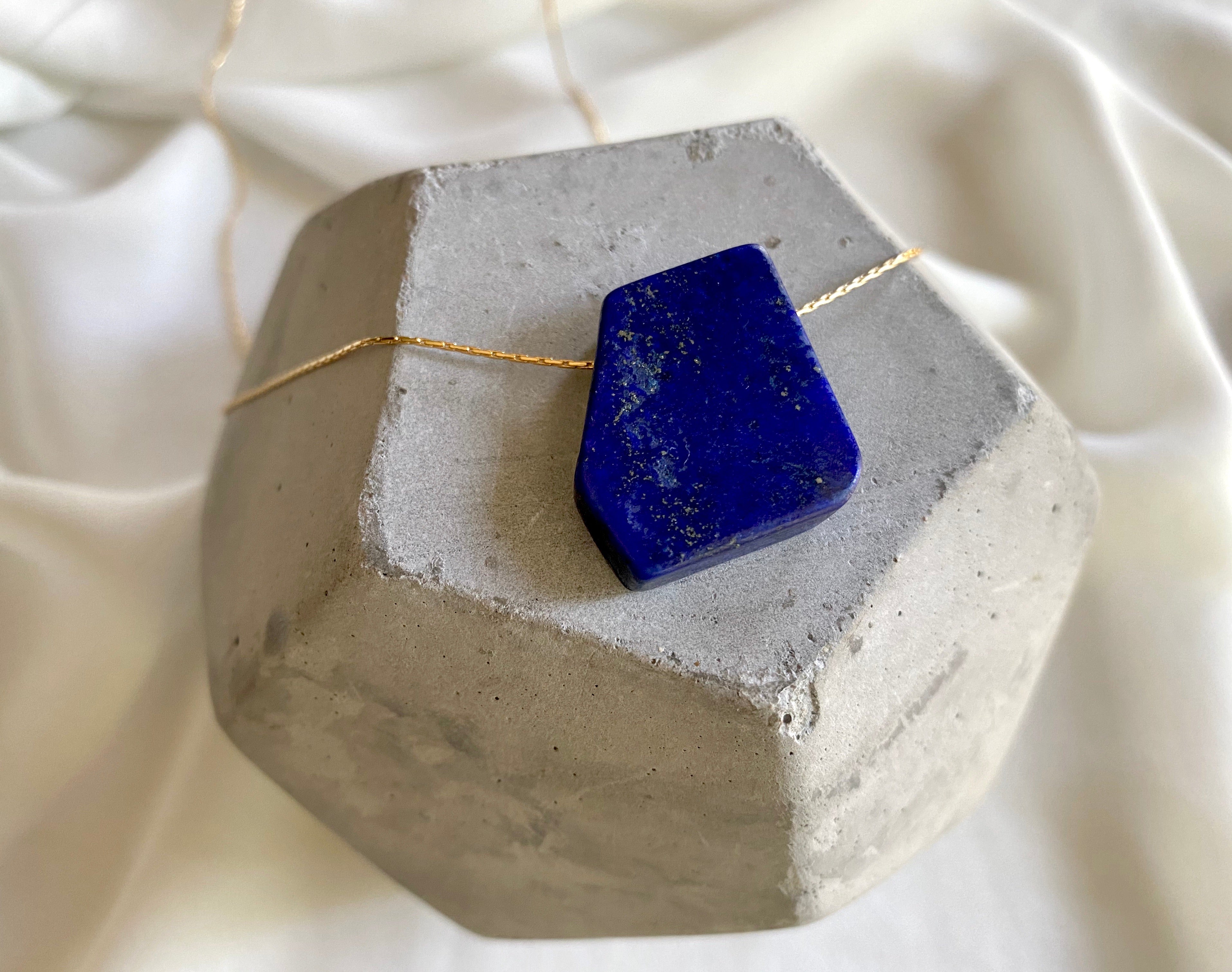 Chunky Lapis Lazuli Floating Pendant Necklace - September Birthstone