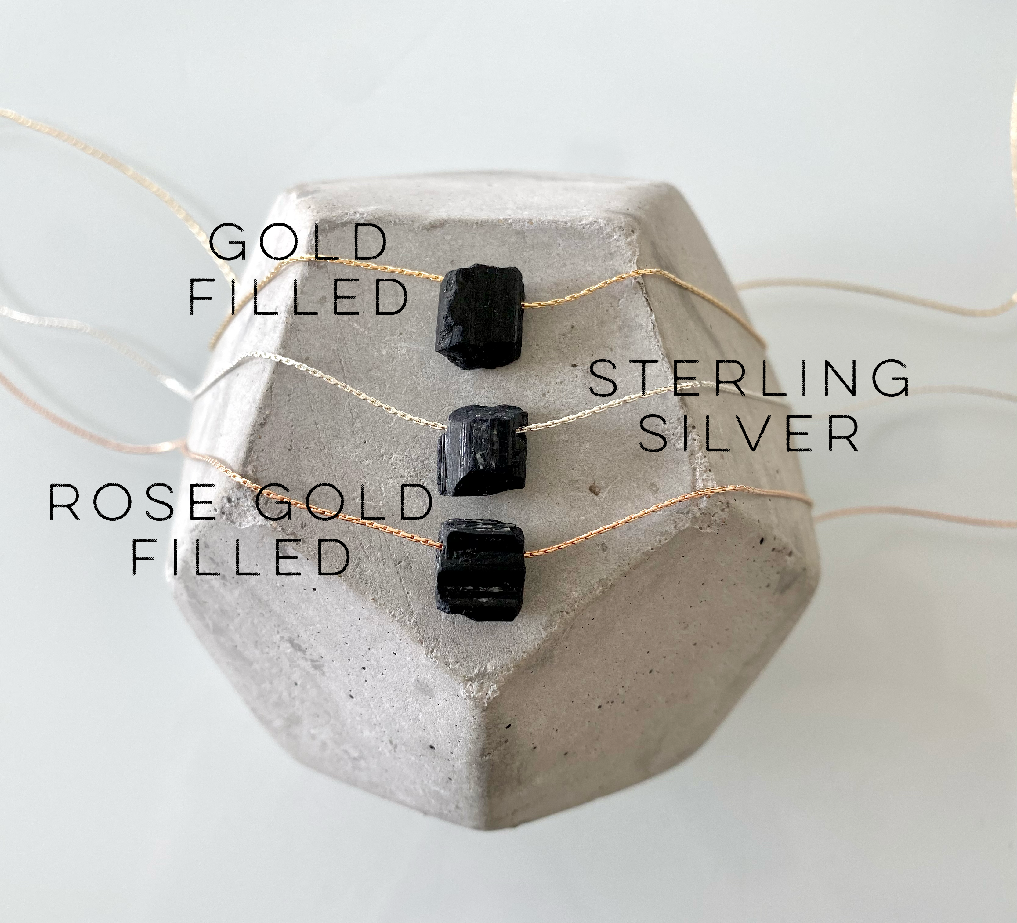 Raw Black Tourmaline Floating Pendant Necklace - Gold Filled Sterling Silver Rose Gold Filled