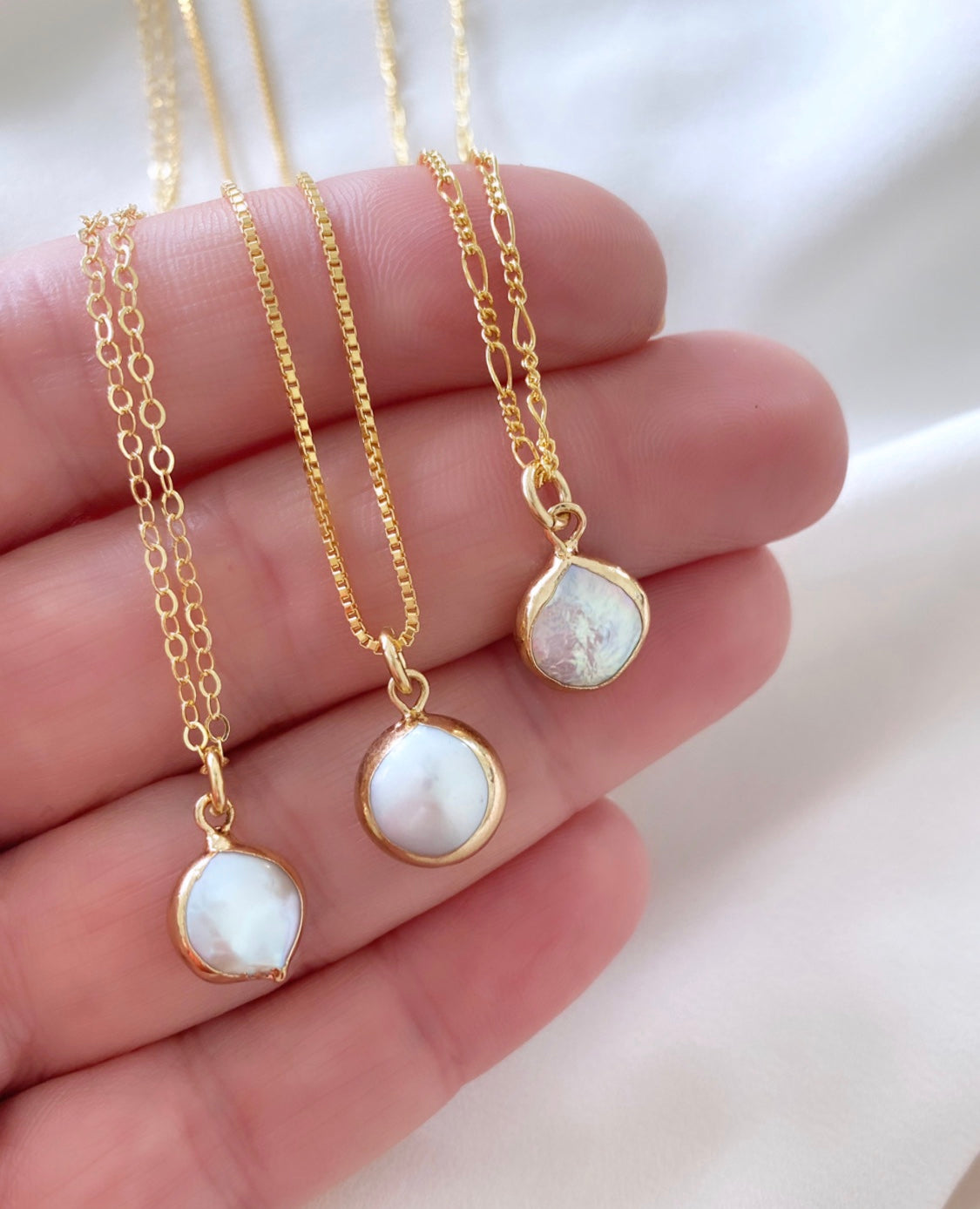 Dainty Small Pearl Coin Medallion Pendant Necklace - June