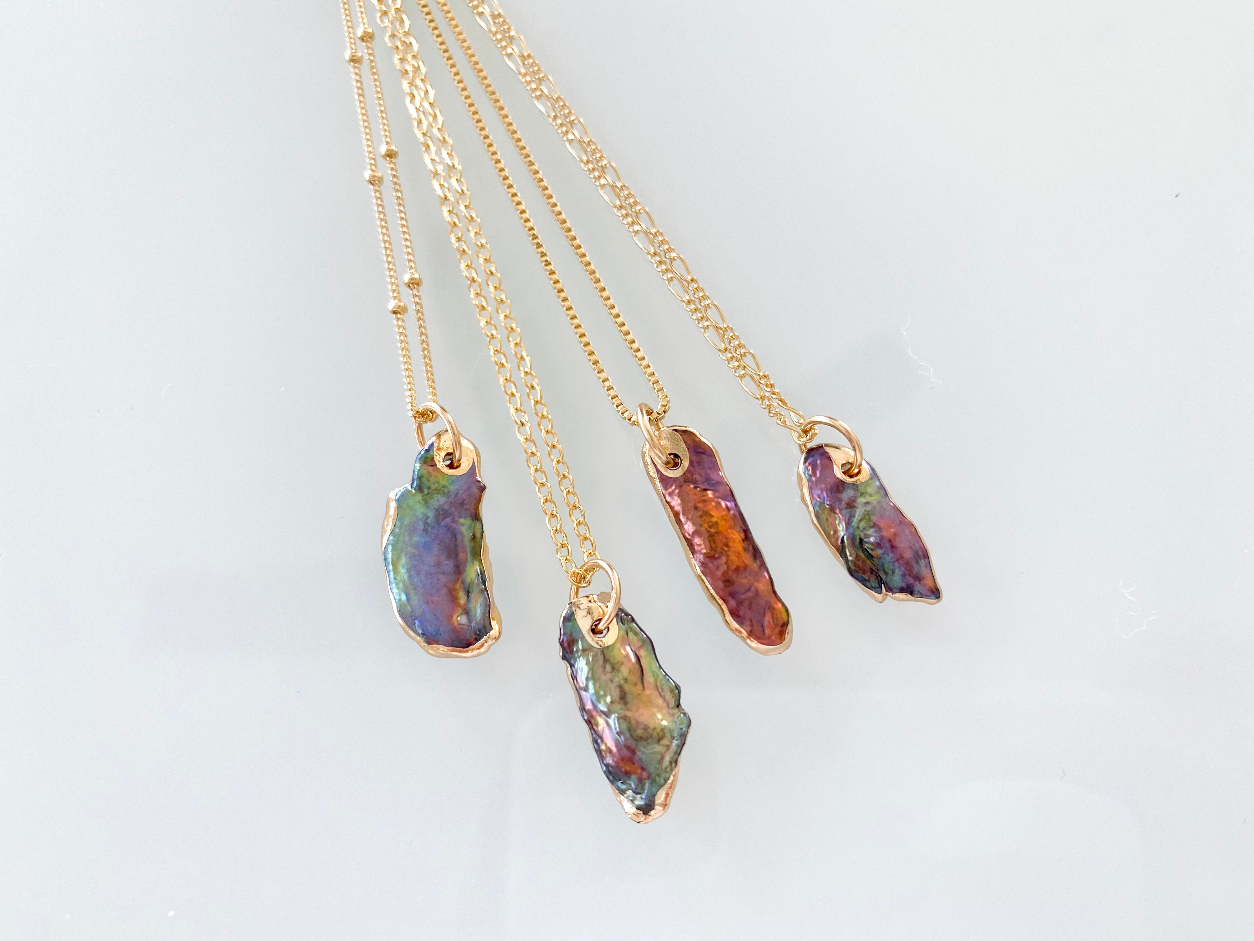 Dainty Rainbow Biwa Pearl Pendant Necklace