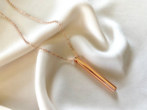 Rose Gold Bar Necklace Vertical Cylinder Bar Pendant Necklace Boho Minimalist Rose Gold Filled Bar Charm