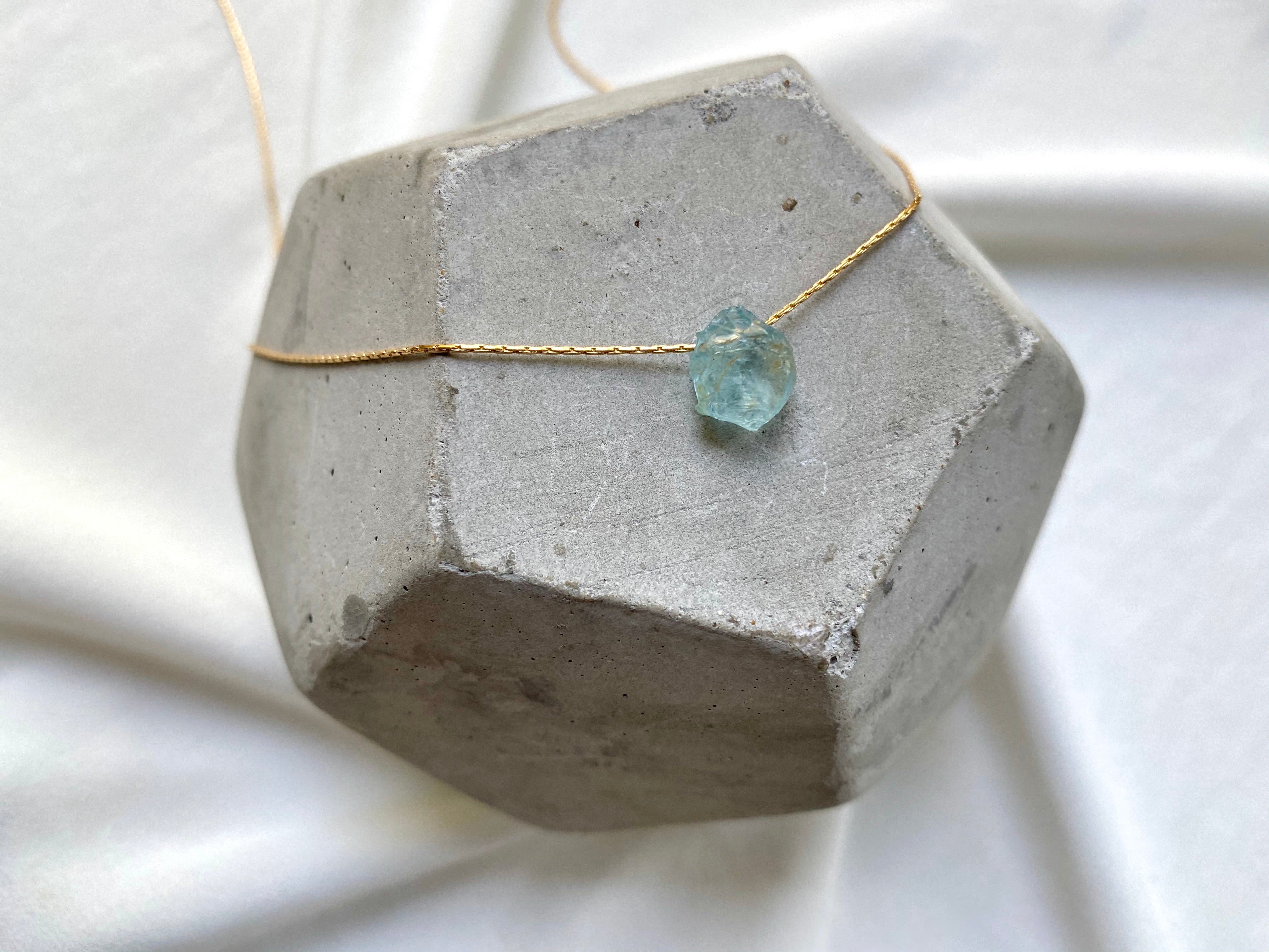 Raw Aquamarine Gemstone Necklace - March Birthstone