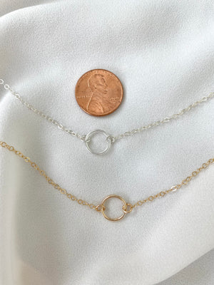 Dainty Circle Pendant Necklace - Sterling Silver or Gold Filled -