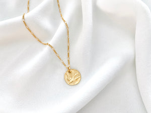 Dainty Gold Sparrow Coin Necklace - Bird Pendant - Dove