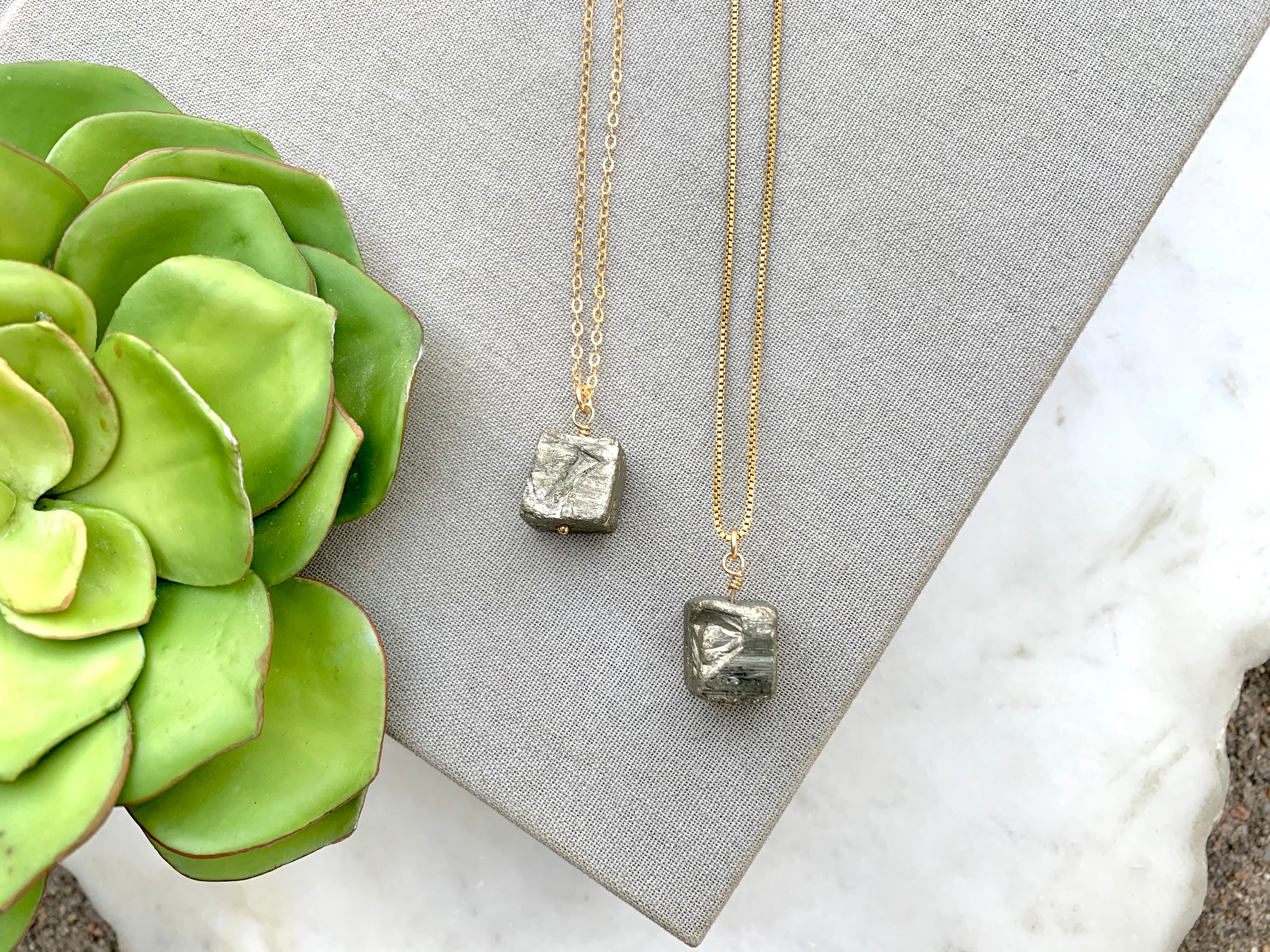 Pyrite Cube Necklace 3024, 4032 Raw Pyrite Cube Pendant Necklace - Gold – The Cord Gallery