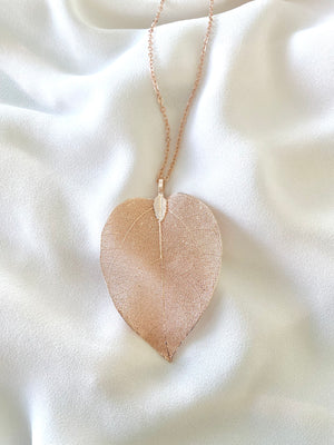 Rose Gold Large Leaf Pendant Necklace