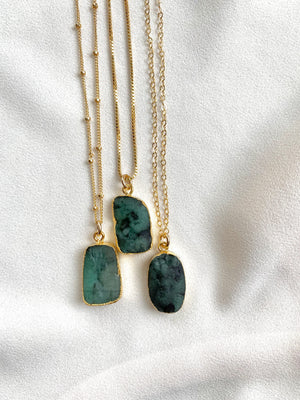 Raw Emerald Pendant Necklace - May Birthstone