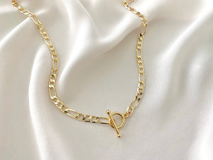 Gold Filled Flat Figaro Toggle Chain Necklace