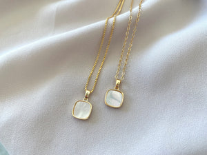 Mother Of Pearl Square Pendant Necklace - Gold Filled - June Birthstone