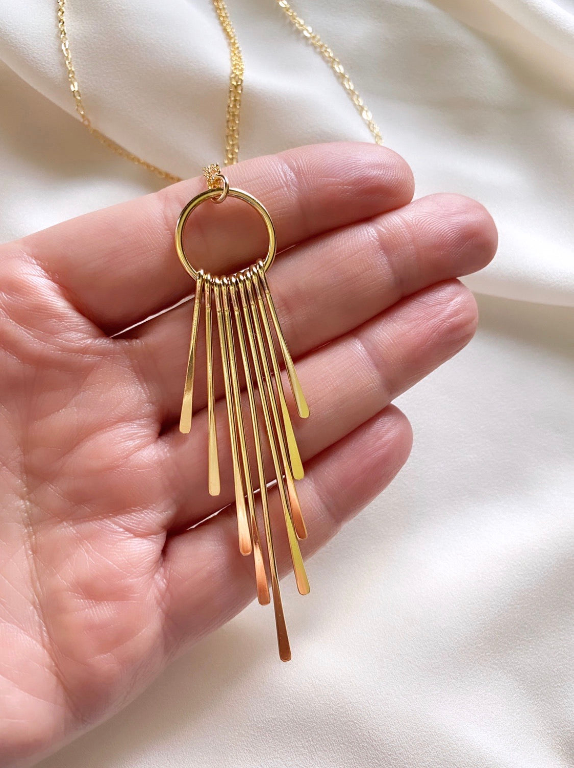 Boho Gold Fringe Pendant Necklace