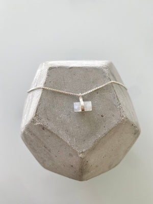 Dainty Moonstone Necklace - Sterling Silver Box Chain - Boho Necklace