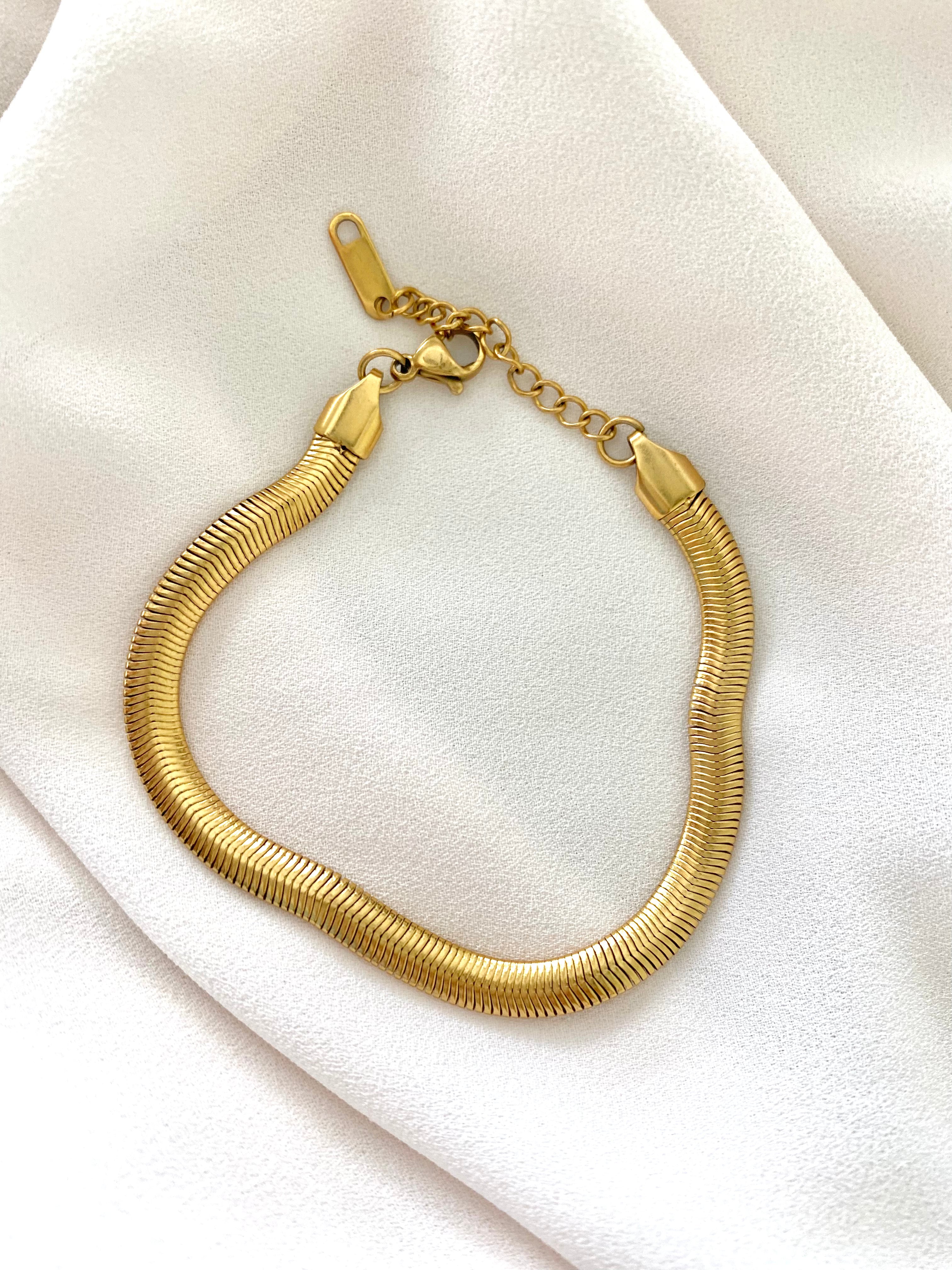 Gold Filled Snake Herringbone Bracelet - Vintage Style - Thick Herringbone Chain Bracelet Gift - 5mm