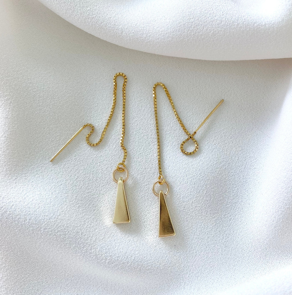 Gold Triangle Drop Threader Earrings