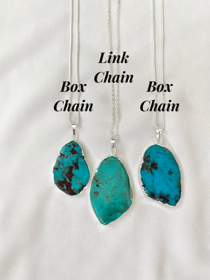 Raw Turquoise Pendant Necklace - Silver