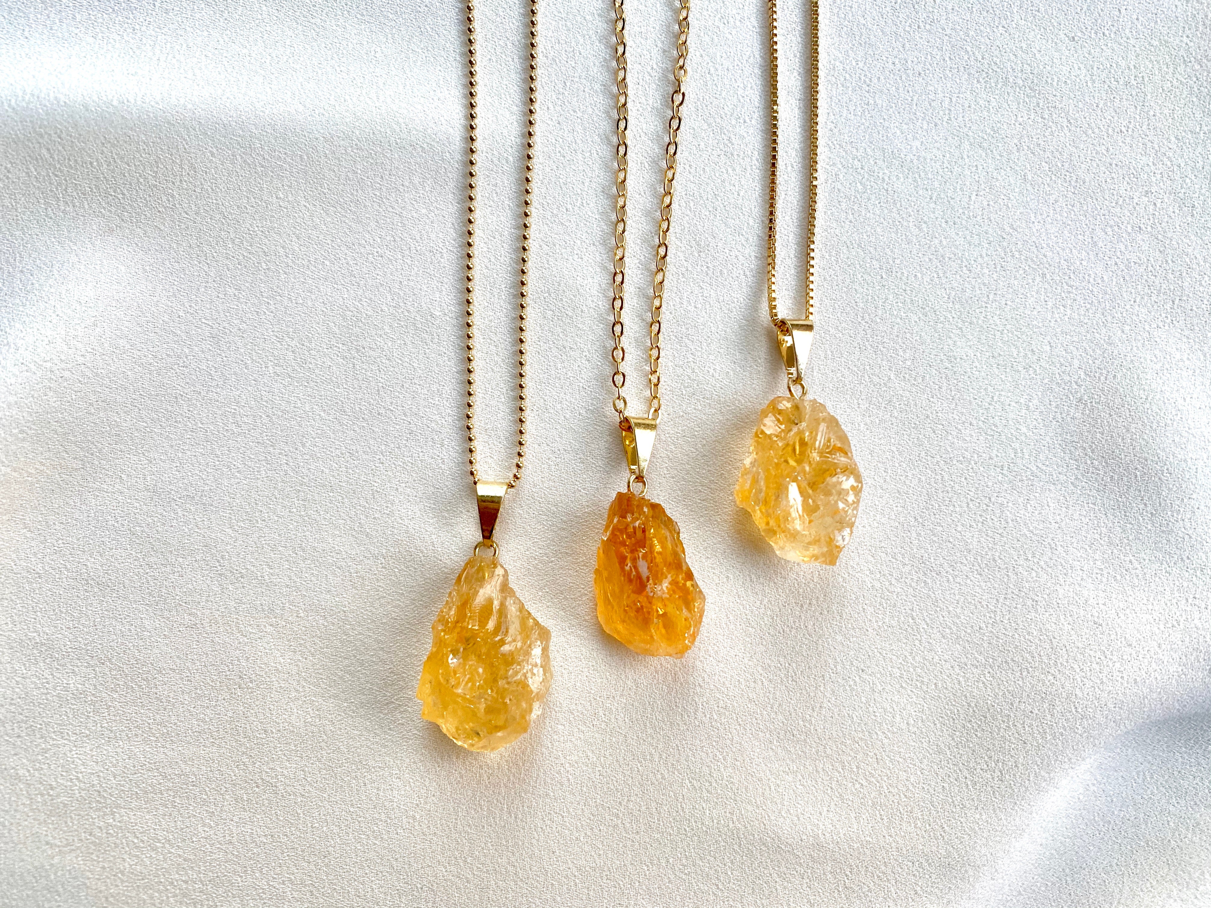 Chunky Raw Citrine Pendant Necklace - November Birthstone