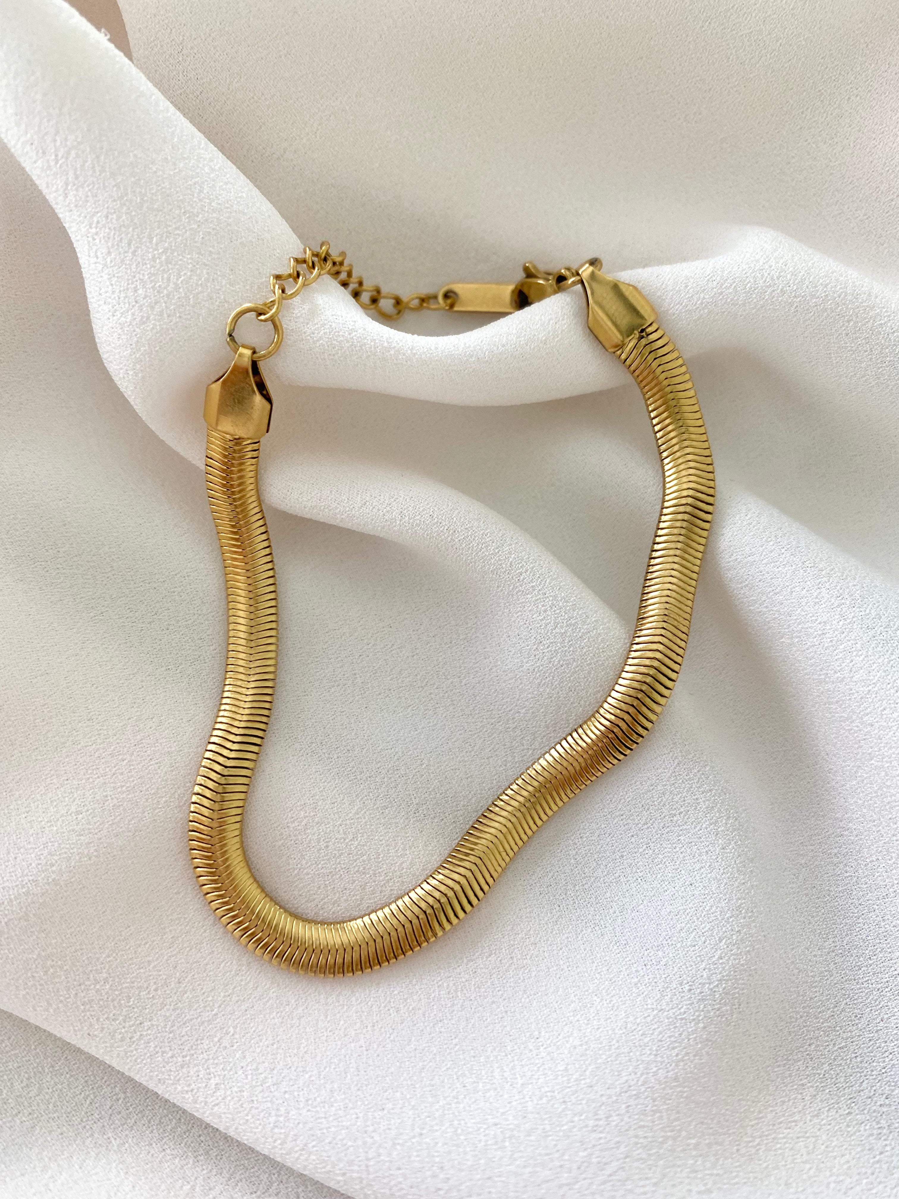 Gold Filled Slinky Bracelet - Vintage Style - Thick Herringbone Chain Bracelet Gift - 5mm