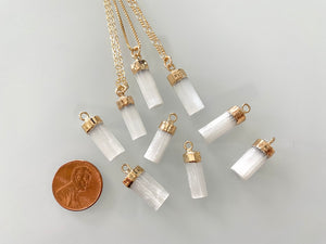Dainty Raw Selenite Pendant Necklace - Gold Chain - Small Crystal Charm
