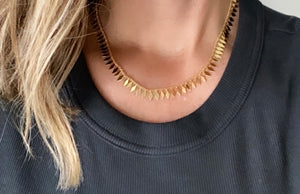 Gold Filled Geometric Layering Chain Necklace - Diamond Shape Spikes