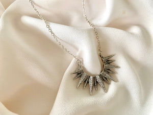 Silver Crescent Sun Necklace