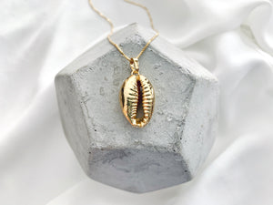 All Gold Dipped Cowrie Shell Pendant Necklace - Beachy Jewelry