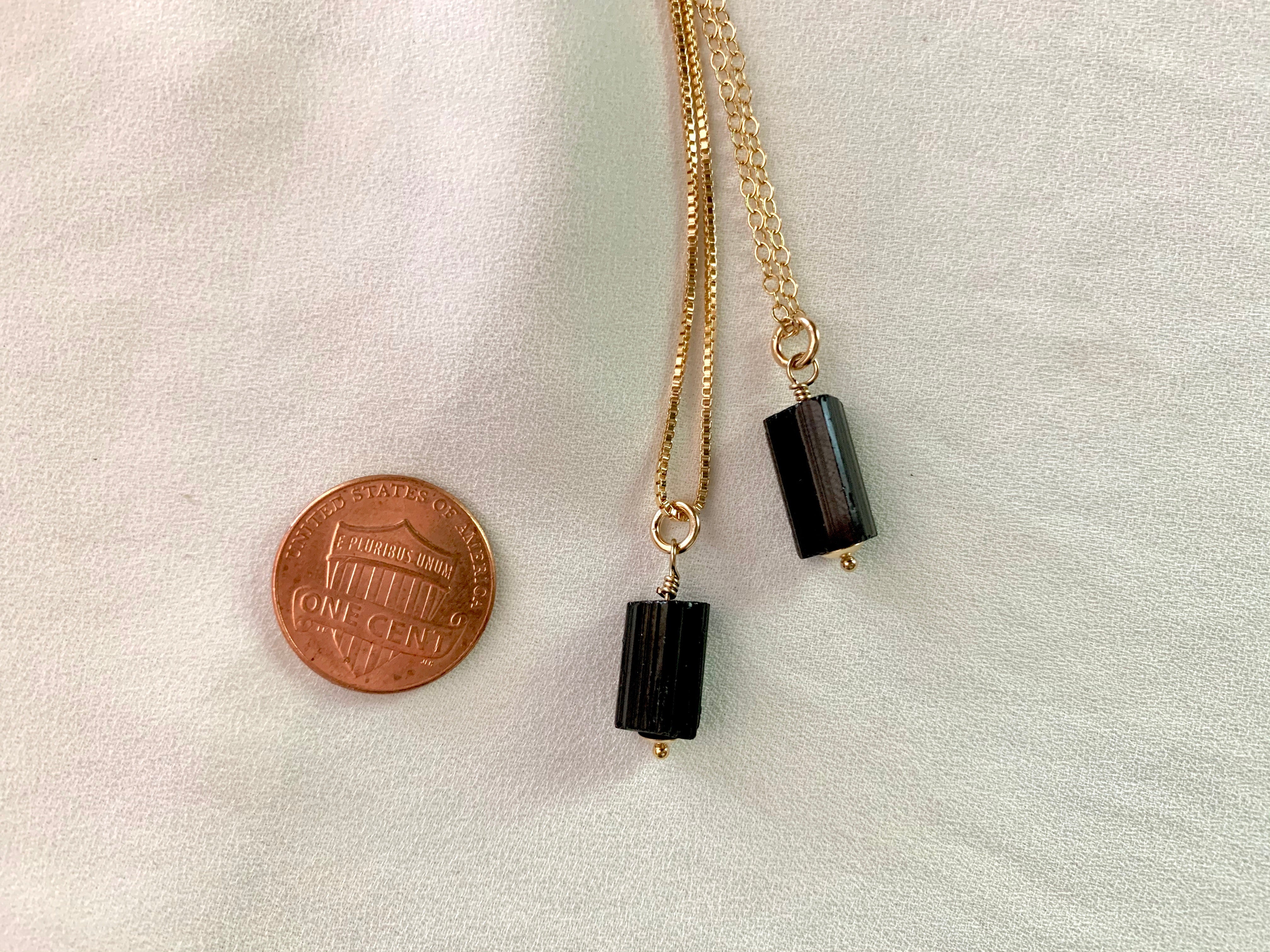 Genuine Raw Black Tourmaline Pendant Necklace - Gold