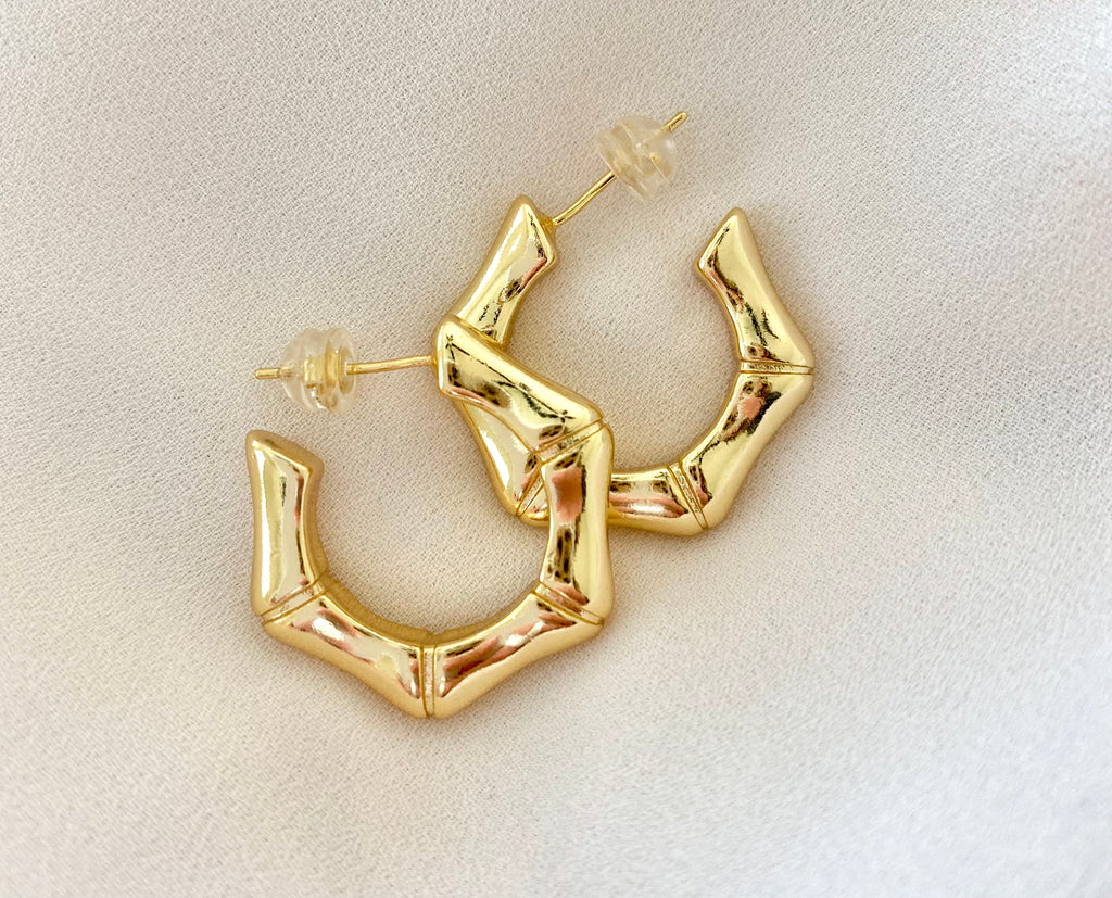 Gold Filled Chunky Bamboo Style Hoop Earrings