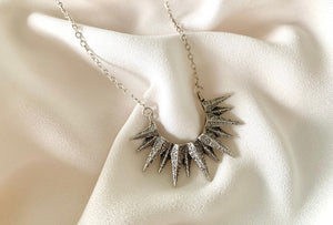 Silver Crescent Sun Necklace