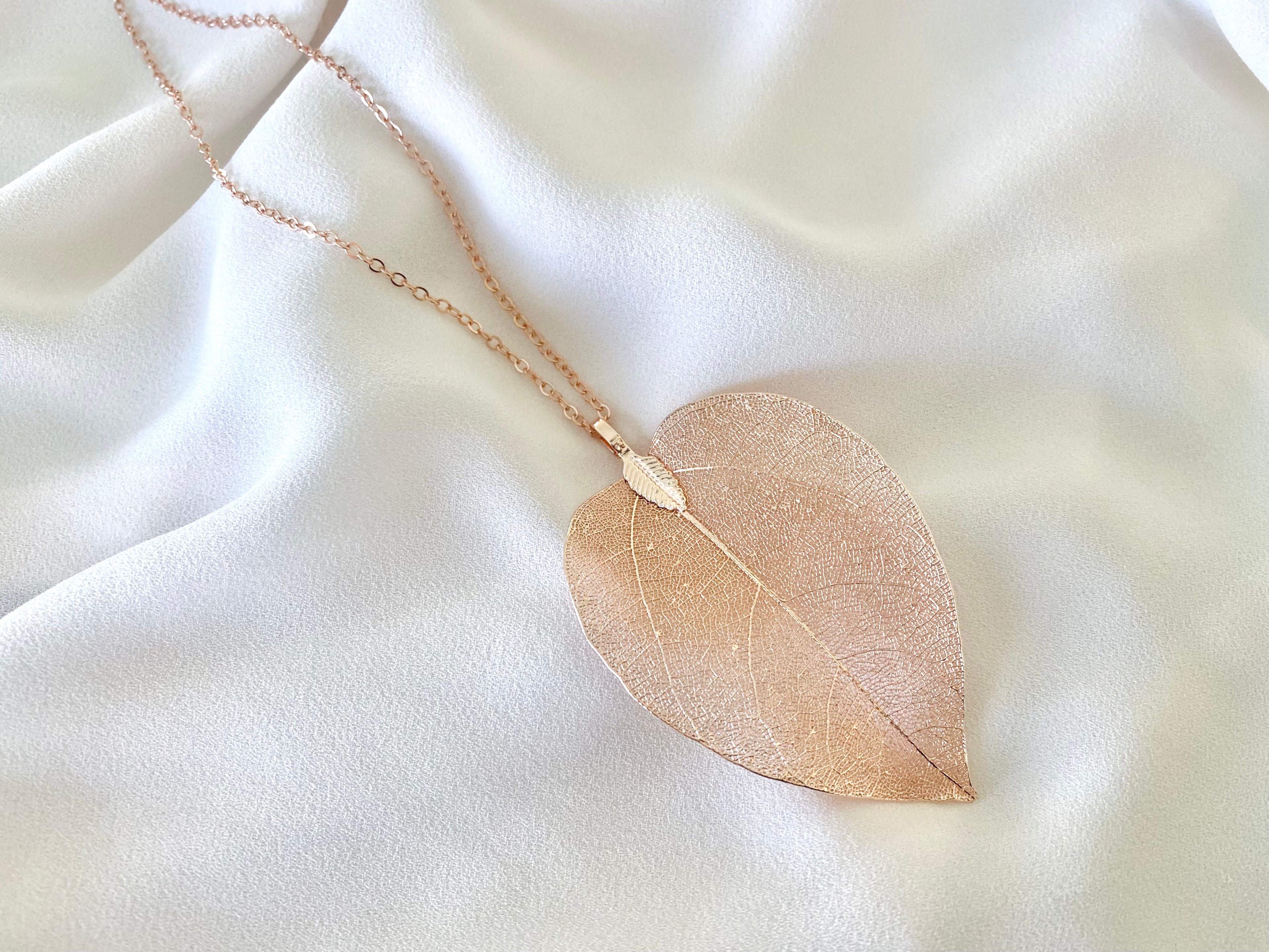Rose Gold Large Leaf Pendant Necklace
