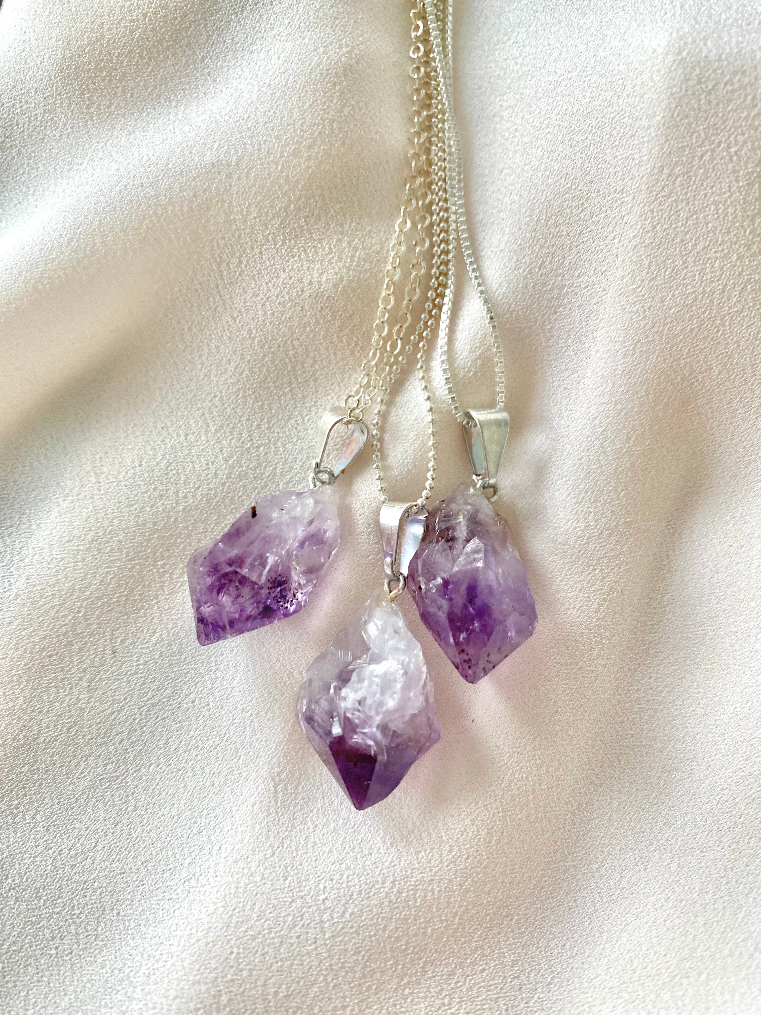Raw Ombre Amethyst Pendant Necklace - February Birthstone - Silver