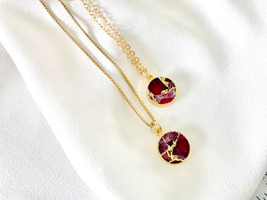 Ruby Coin Pendant Necklace - Gold Filled Box Chain - July Birthstone