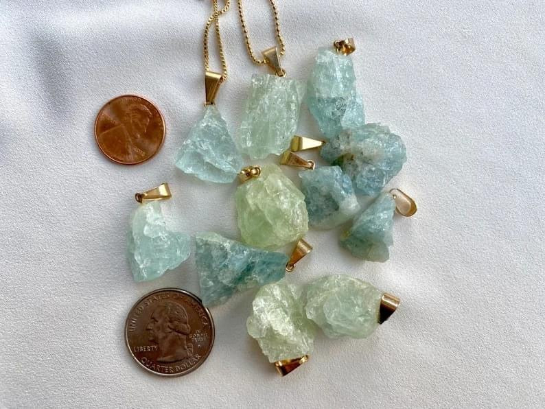 Raw Aquamarine Pendant Necklace - Gold Filled Chain - March Birthstone - Chunky Gemstone