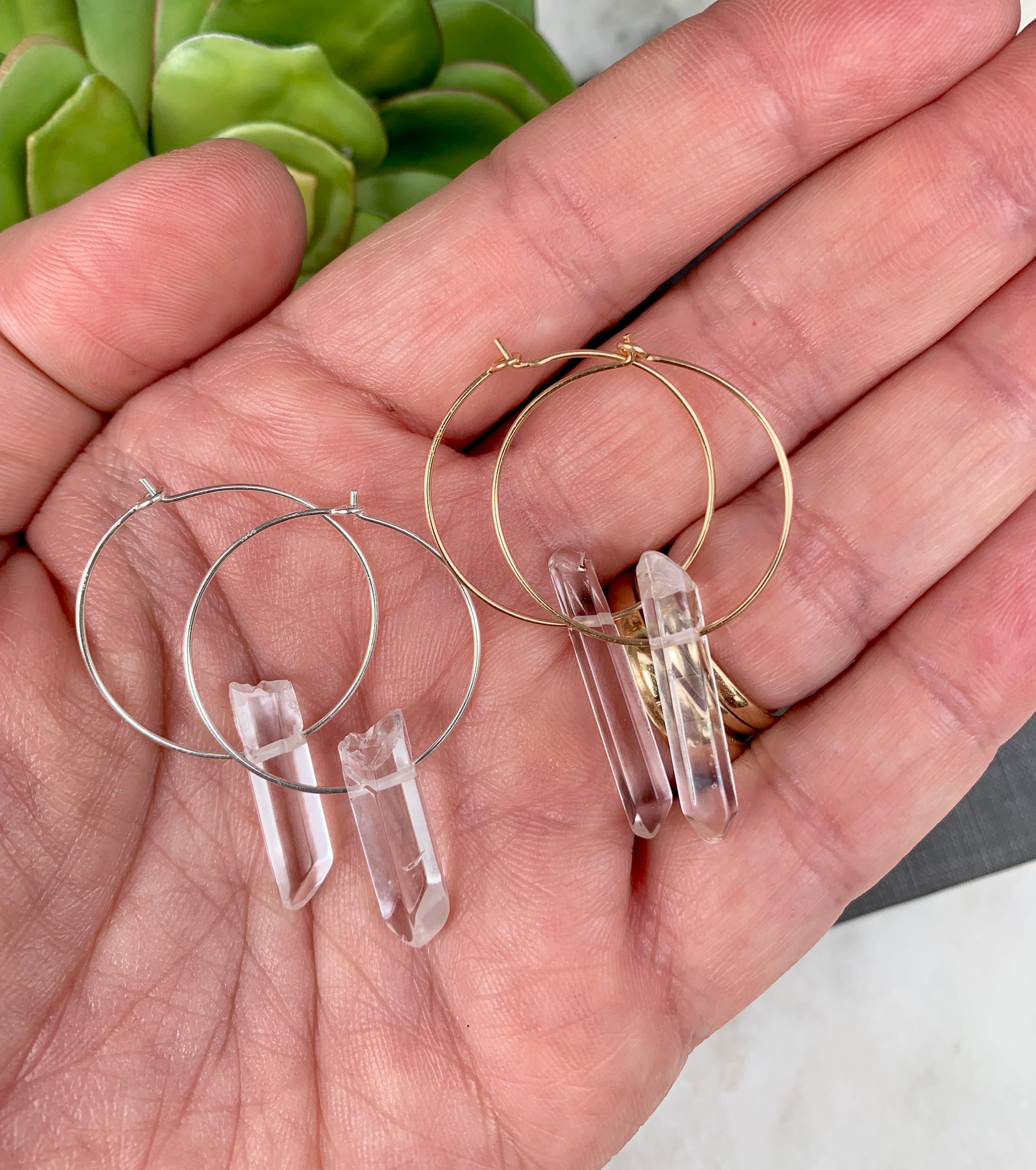 Raw Crystal Quartz Hoop Earrings