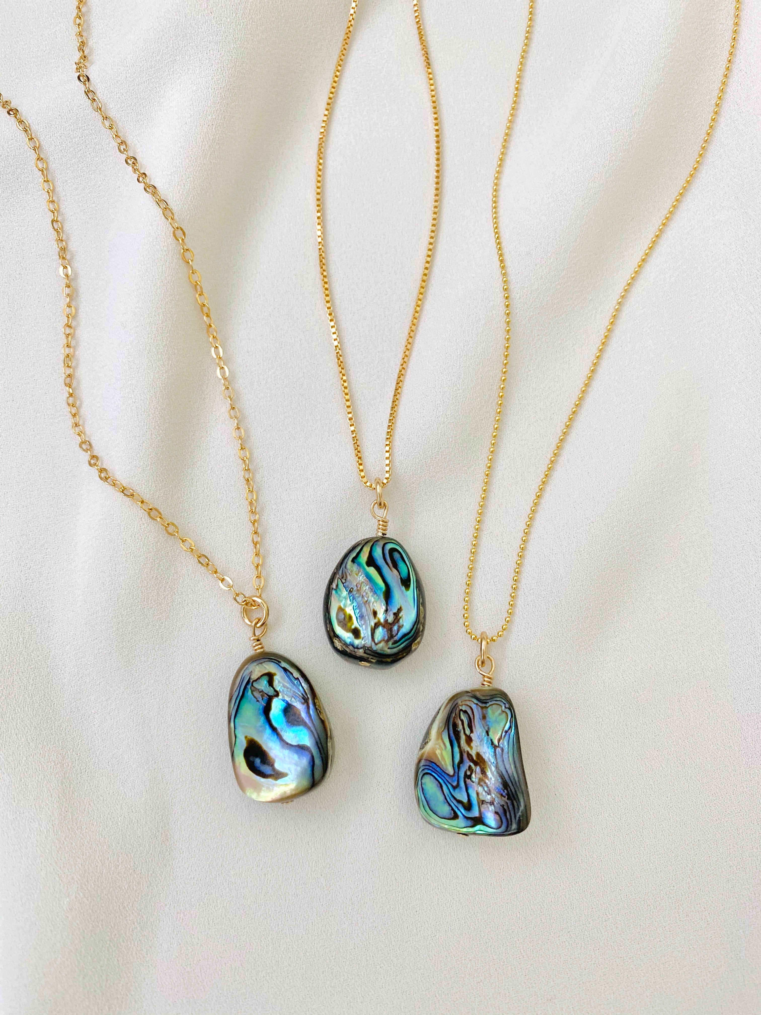 Real Abalone Shell Pendant Necklace - Gold Filled Chain