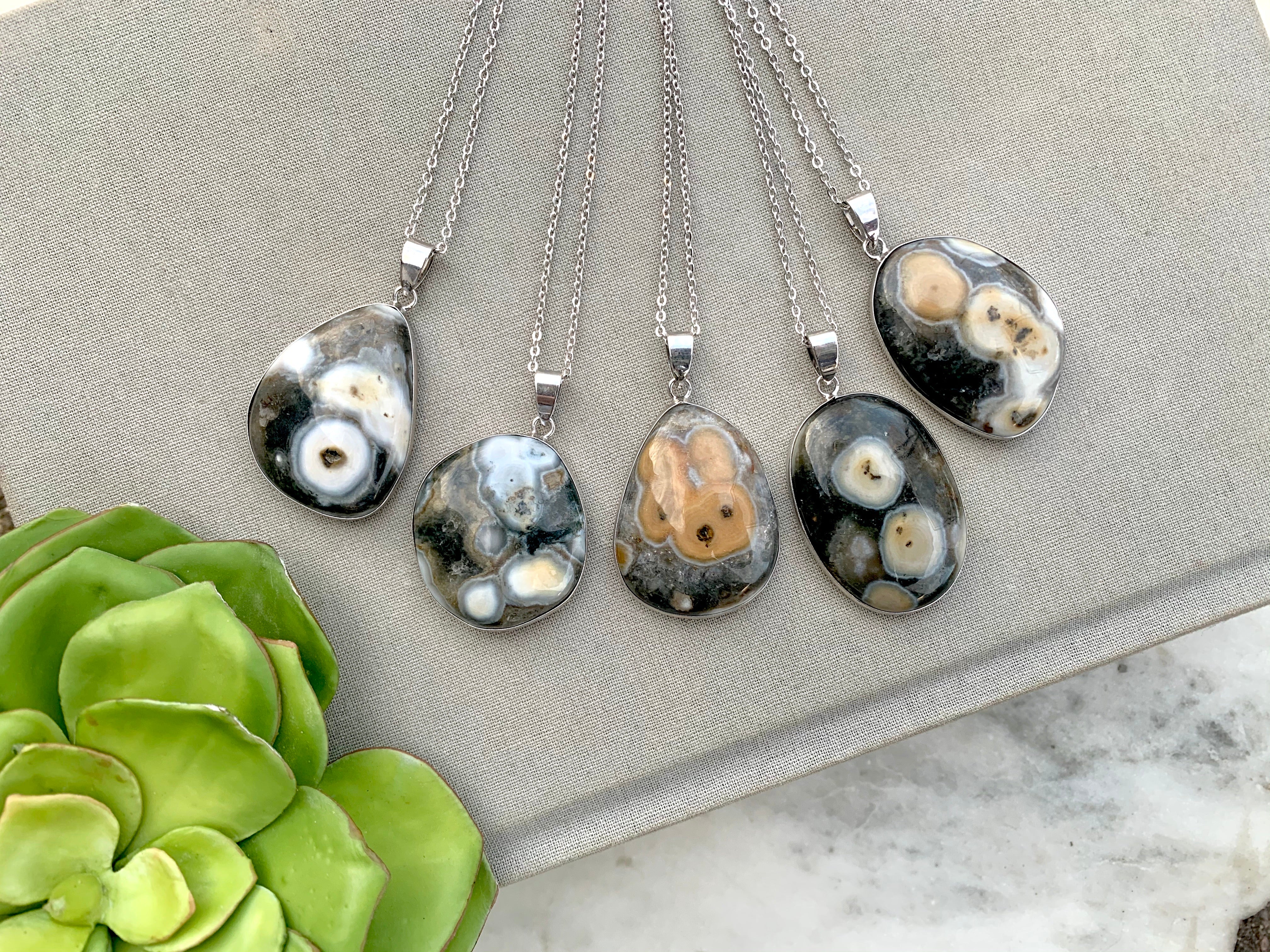 Ocean Jasper Pendant Necklace - Silver