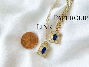 70's Style Sapphire Pendant Necklace - Gold Filled Chain - September Birthstone