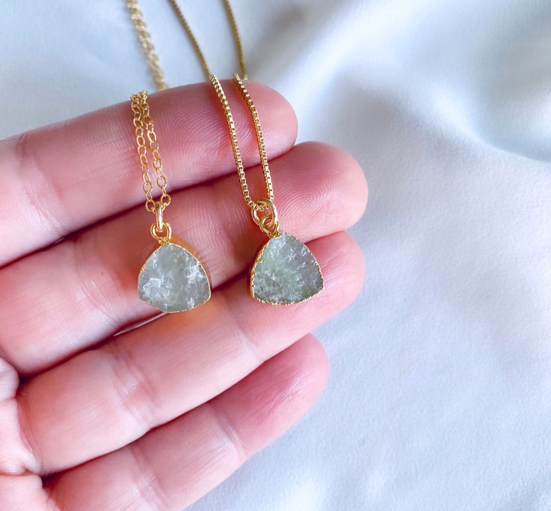 Raw Aquamarine Geometric Triangle Pendant Necklace - March Birthstone