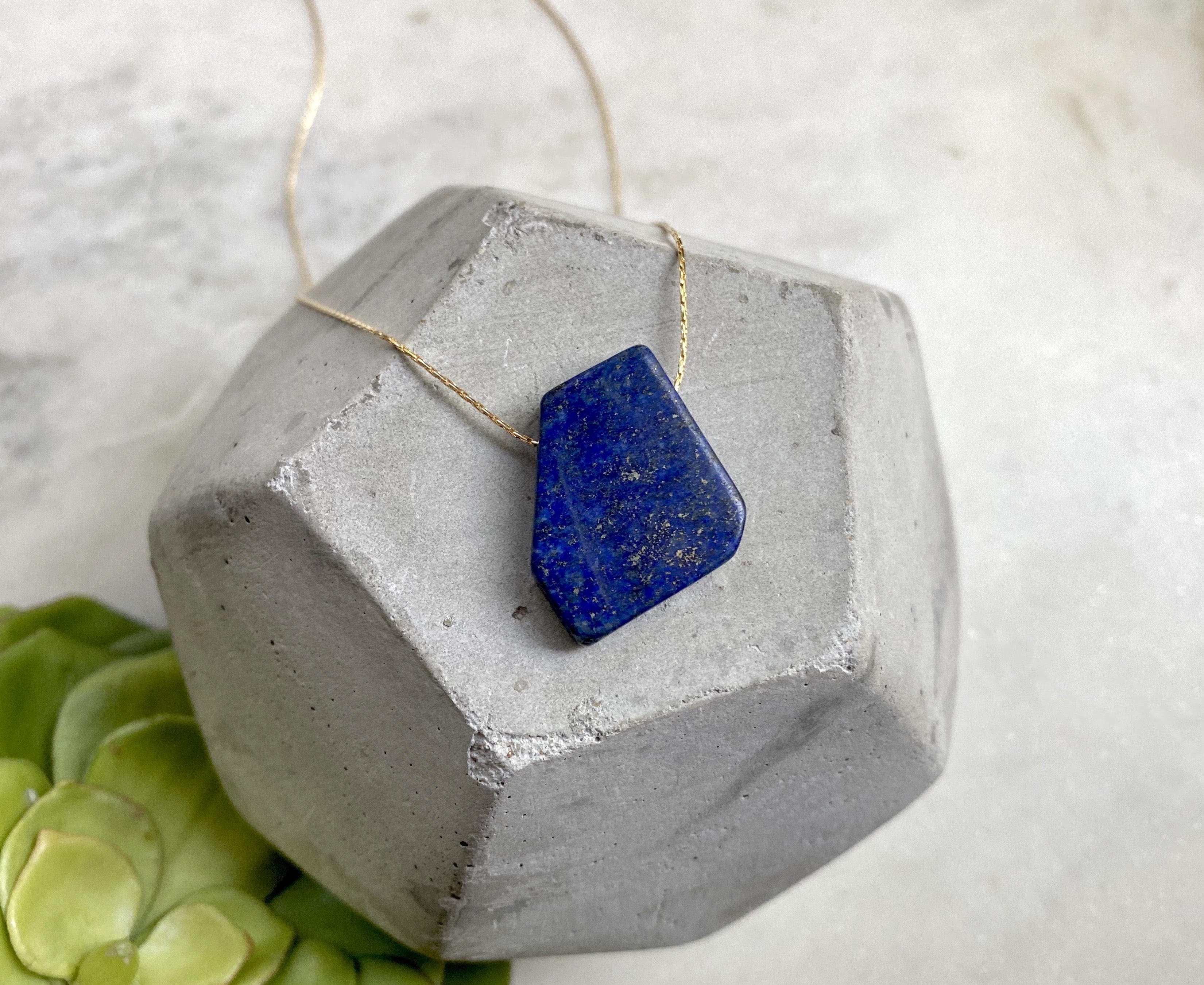 Chunky Lapis Lazuli Floating Pendant Necklace - September Birthstone